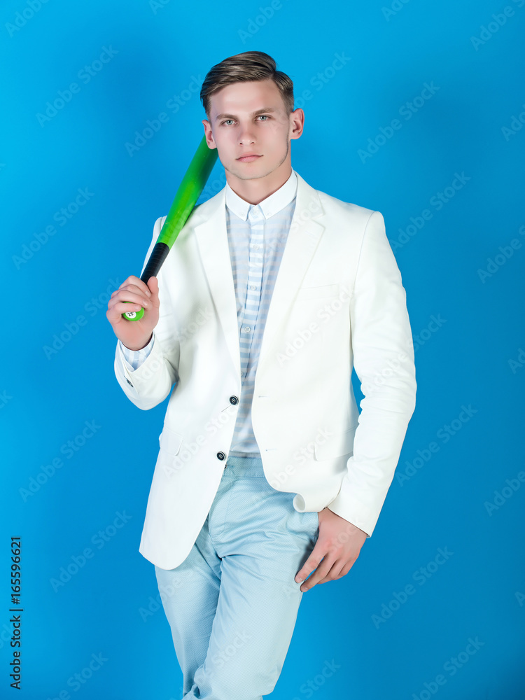 Man holding green bat Man holding green bat