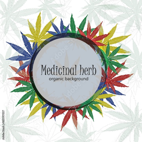 Weed Wreath Frame. Marijuana Leaves Poster. Cannabis Foliage Background. 