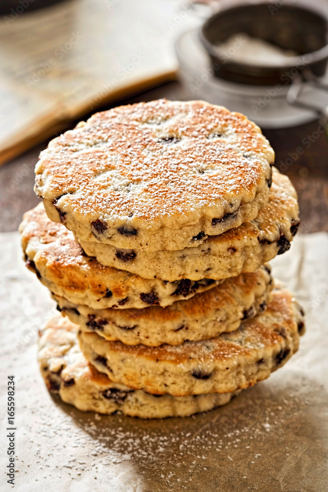 Welsh cake with currants and sugar Welsh cake with currants and sugar