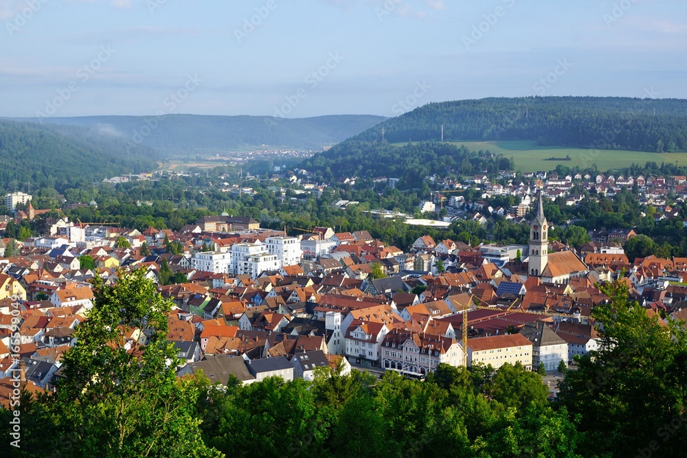 Blick auf die Stadt Tuttlingen von der Ruine Honburg auf dem Honberg