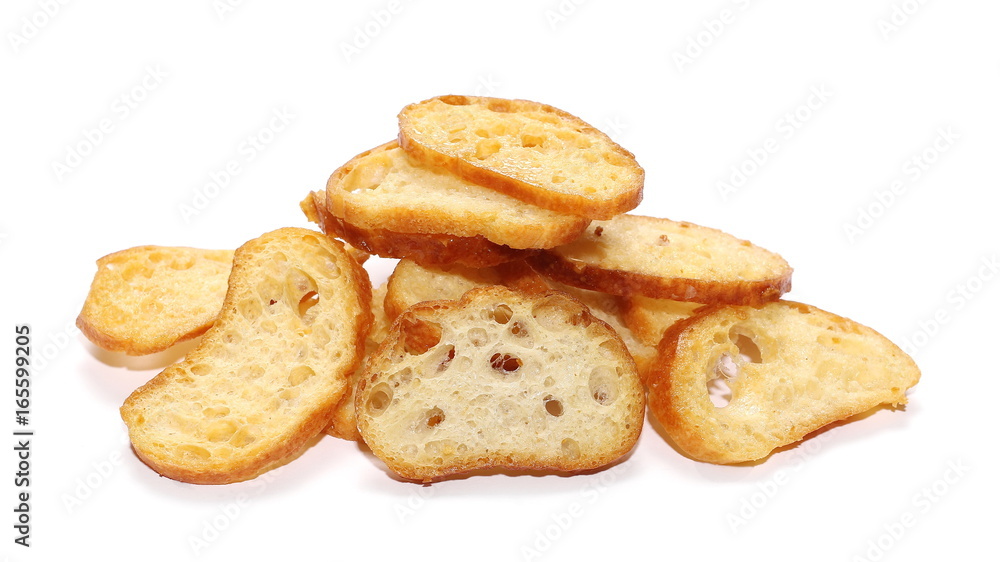 pile cheese rusks with wholewheat flour, bread sliced isolated on white background pile cheese rusks with wholewheat flour, bread sliced isolated on white background