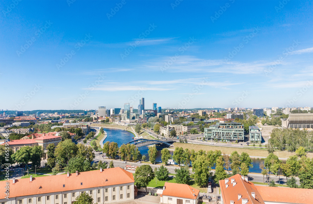 Aerial view to modern Vilnius in Lithuania on a summer day. 
