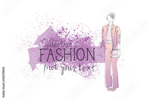 Fashion Collection Of Clothes Female Model Wearing Trendy Clothing Vector Illustration