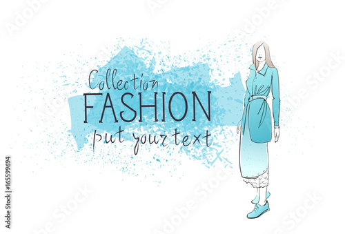 Fashion Collection Of Clothes Female Model Wearing Trendy Clothing Vector Illustration