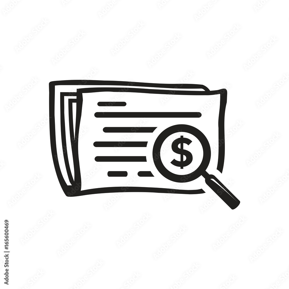 newspaper with magnifying glass and dollar sign, icon design, isolated on white background. newspaper with magnifying glass and dollar sign, icon design, isolated on white background.