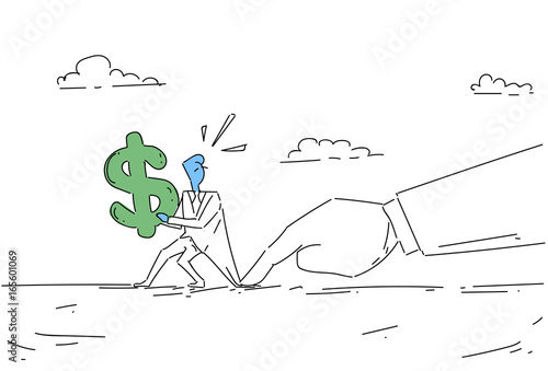 Businessman Hand Hold Dollar Sign Problem, Business Man Finance Crisis Concept Vector Illustration