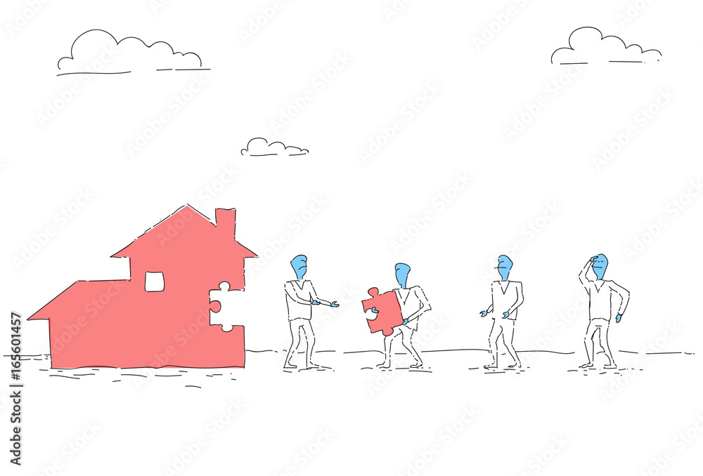Business People Group Build House Team Investment Together Concept Vector Illustration Business People Group Build House Team Investment Together Concept Vector Illustration