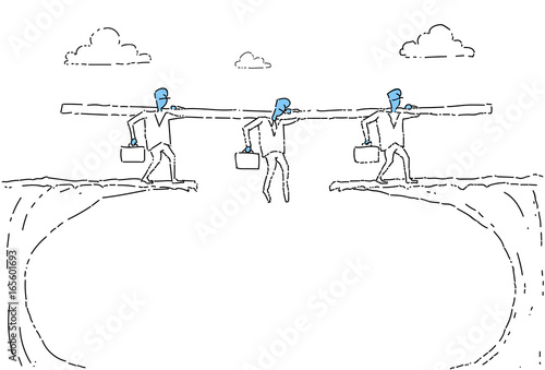Business People Group Walk Over Cliff Gap Businesspeople Team Risking Vector Illustration