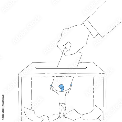 Hand Putting Paper In Ballot Box During Voting Vector Illustration