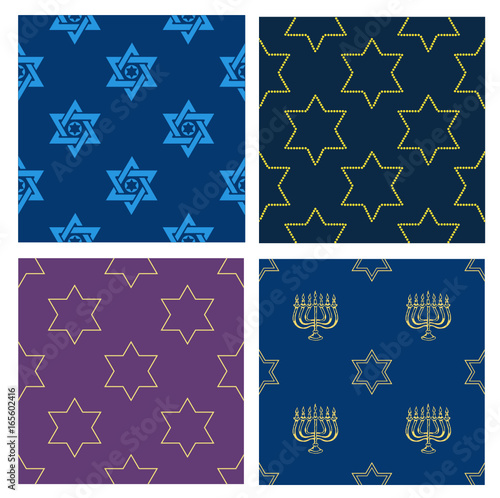 Set  vector seamless patterns with magen david and menora - judaic symbols. Perfect funny vector background.
