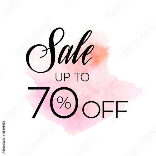 Sale 70% off sign over original grunge art brush paint texture background watercolor stroke vector illustration. Perfect watercolor design for shop banners or cards.