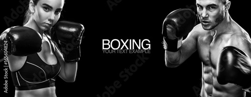 Two sportsmans boxers on black background. Copy Space. Sport concept. © Mike Orlov