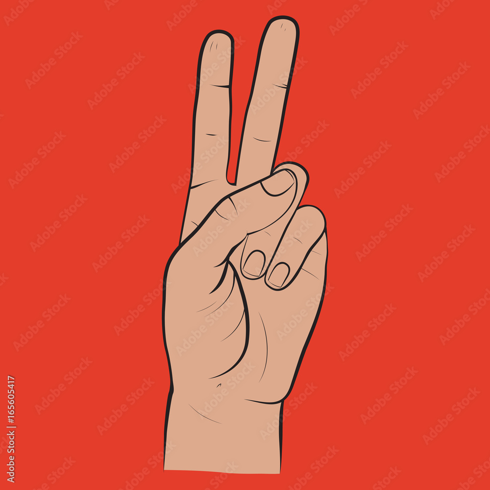 Human hand, two fingers, fingers showing symbol of a peace, victory. Vector isolated sketch style, hand drawn illustration Human hand, two fingers, fingers showing symbol of a peace, victory. Vector isolated sketch style, hand drawn illustration