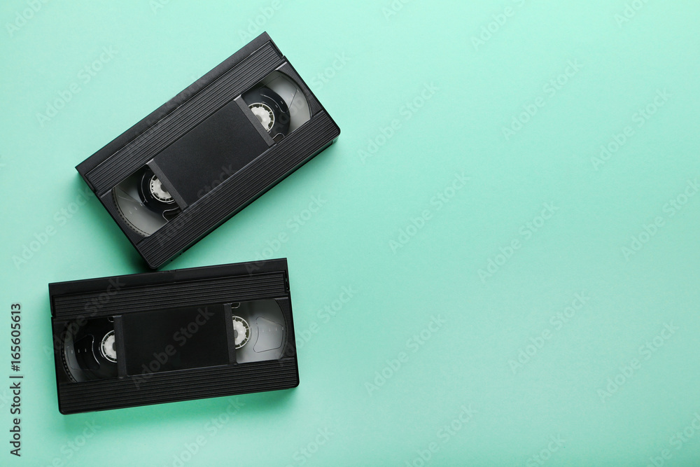 Video cassette tapes on mint background