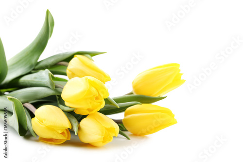 Bouquet of yellow tulips isolated on a white