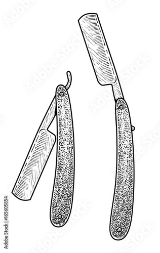 Straight razor illustration, drawing, engraving, ink, line art, vector