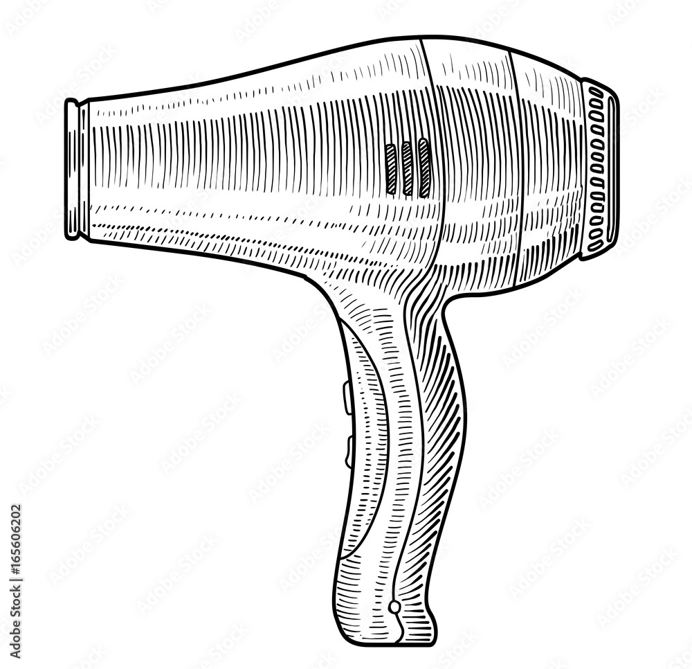 Hair dryer illustration, drawing, engraving, ink, line art, vector Stock  Vector | Adobe Stock