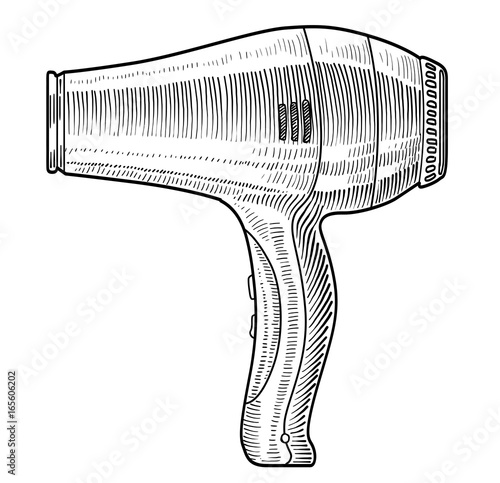 Hair dryer illustration, drawing, engraving, ink, line art, vector