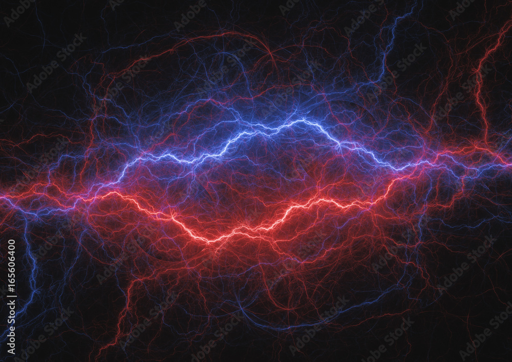 Red and blue lightning, plasma energy background Stock ...
