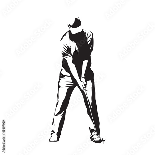 Golf player standing and preparing for golf swing ball, abstract vector silhouette
