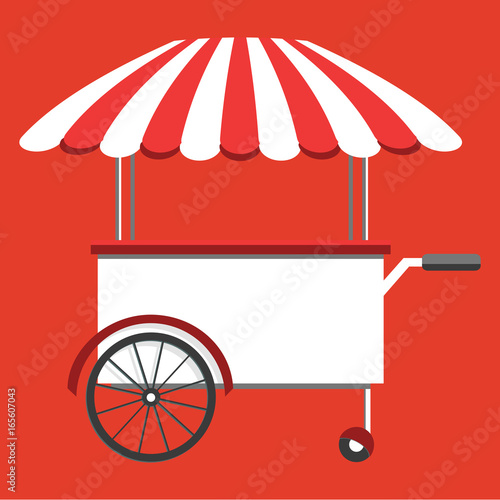 Food festival concept. Isometric icon, vector illustration. Street food truck, cart selling food and wok dishes.