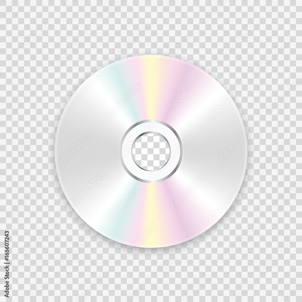 CD disk on a transparent background. A realistic compact disc. Vector  illustration. Stock Vector