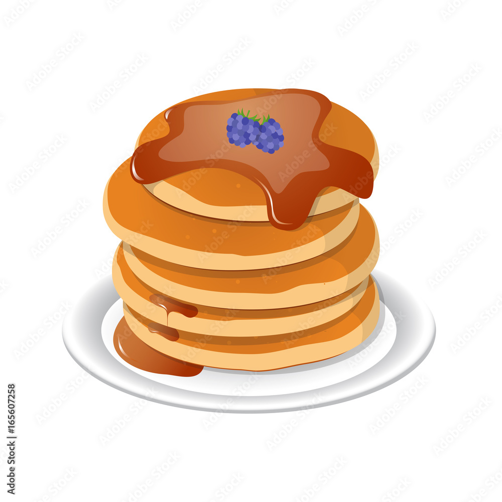 Vector illustration. Fresh tasty hot pancakes with sweet maple syrup. Cartoon icon isolated on background. Vintage restaurant sign. Vector illustration. Fresh tasty hot pancakes with sweet maple syrup. Cartoon icon isolated on background. Vintage restaurant sign.