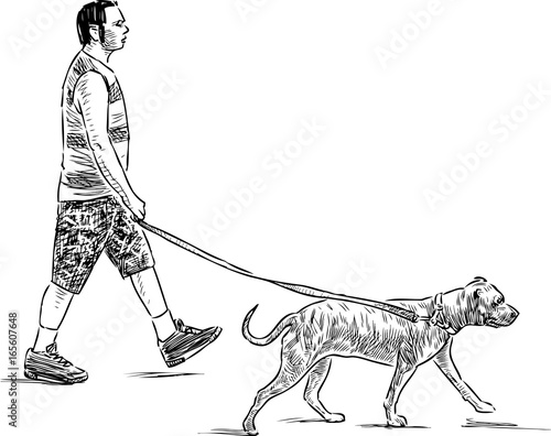 A townsman walks with his pet