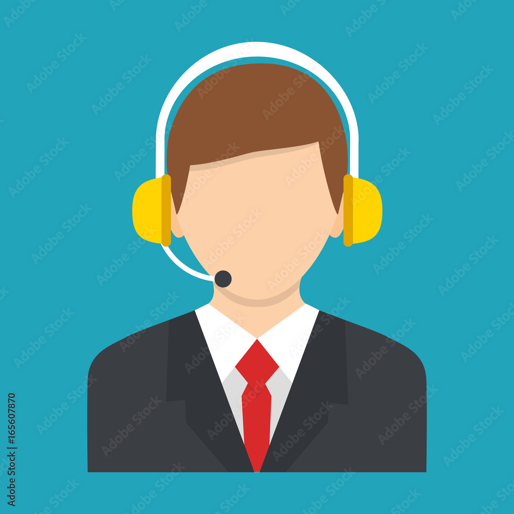 Call center operator icon with headset. Male call center avatar. Client service and communication concept. Vector Call center operator icon with headset. Male call center avatar. Client service and communication concept. Vector