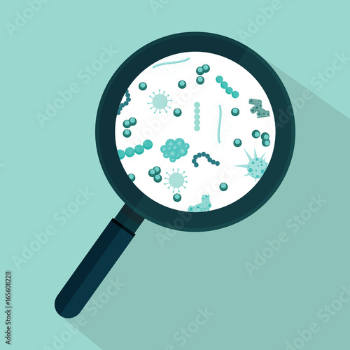 Vector illustration. Germs under the microscope.