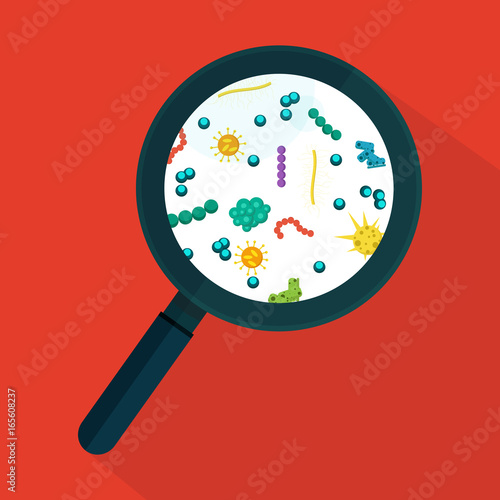 Vector illustration. Germs under the microscope.