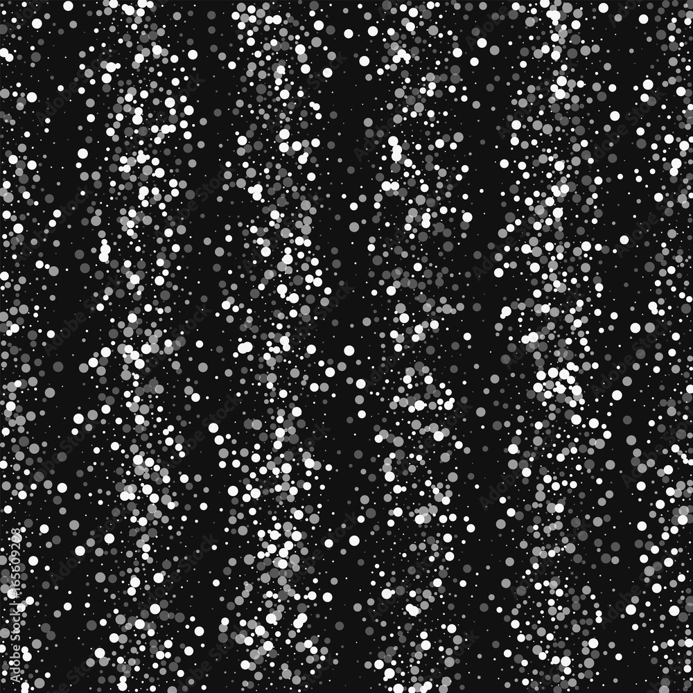 Random falling white dots. Scatter vertical lines with random falling white dots on black background. Vector illustration.