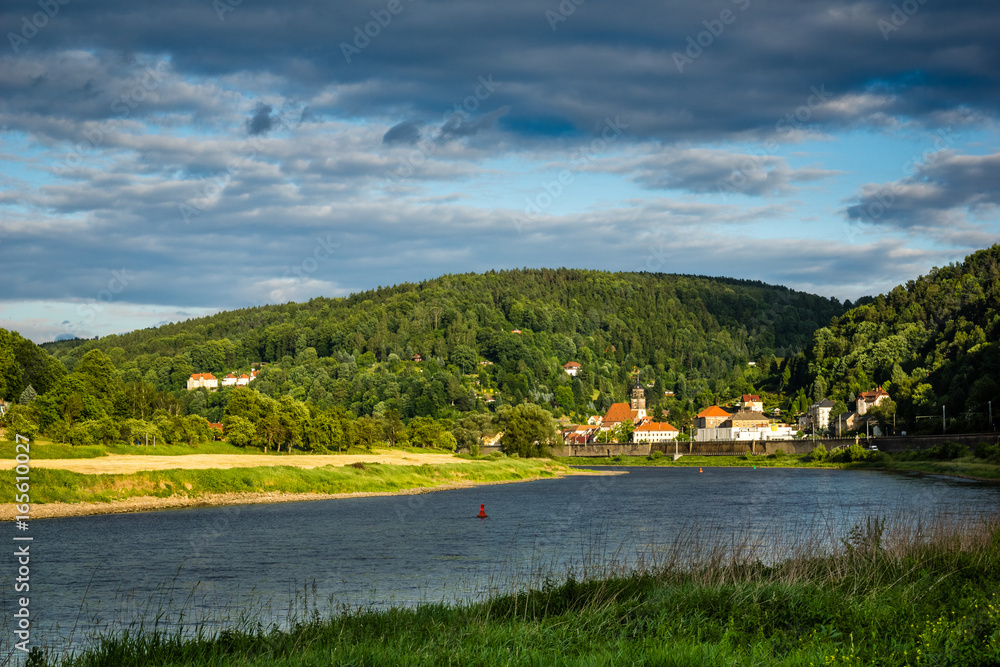 Koenigstein and Elbe river in Saxon Switzerland, Germany
