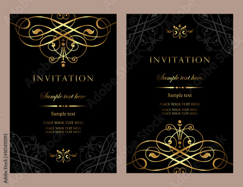Invitation card design - luxury black and gold vintage style