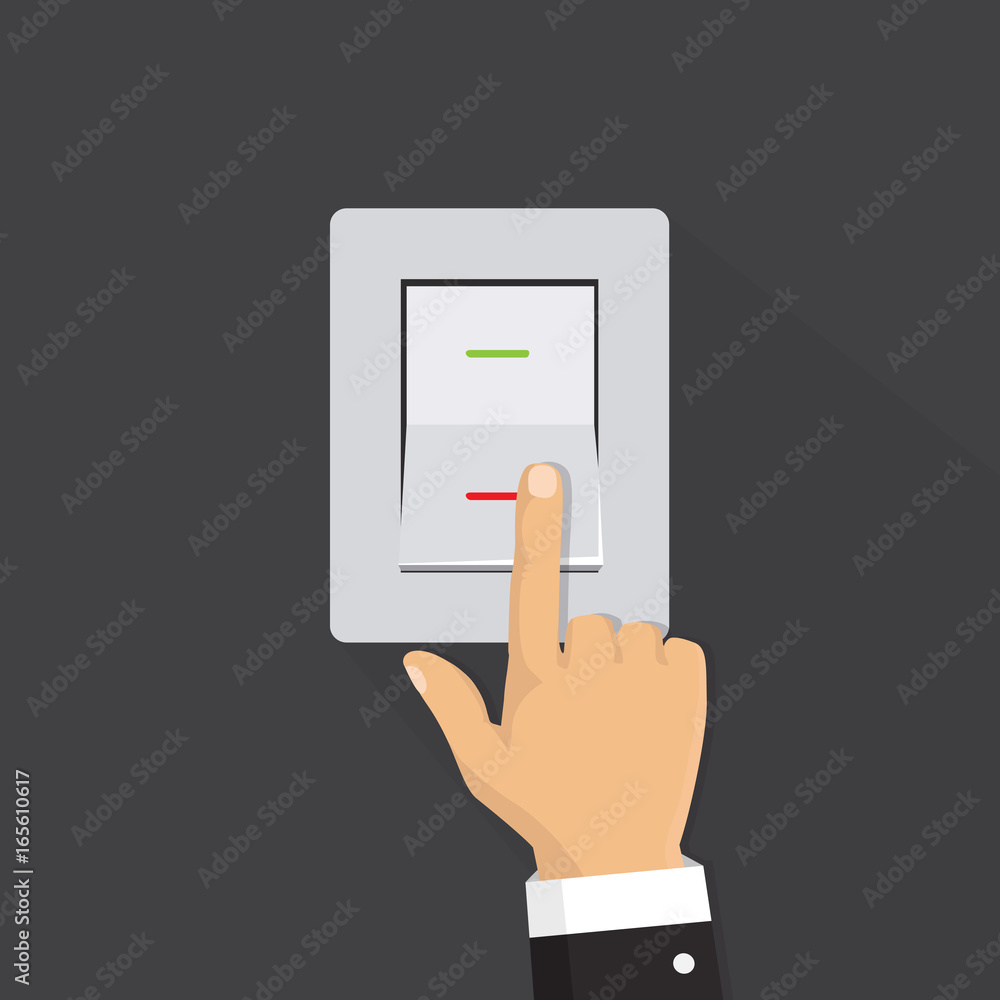 Isometric icon. Hand turning on the light switch. Toggle switch. Electric control concept. Vector graphic design Isometric icon. Hand turning on the light switch. Toggle switch. Electric control concept. Vector graphic design