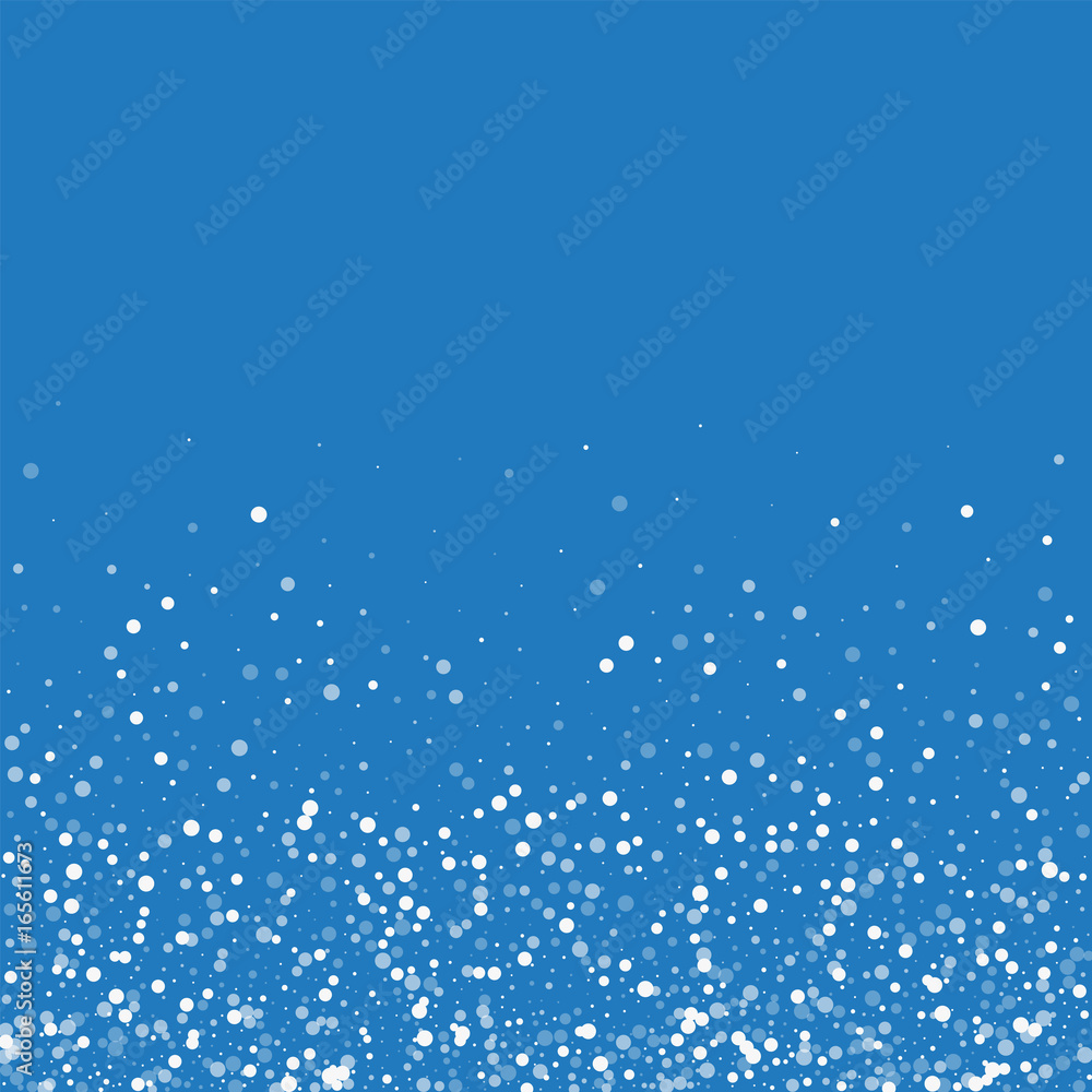 Random falling white dots. Scatter bottom gradient with random falling white dots on blue background. Vector illustration.