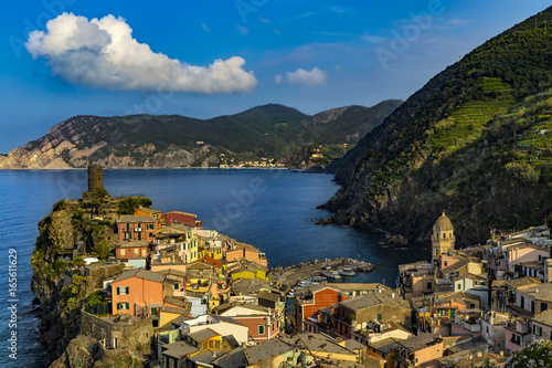 Italy. Cinque Terre (UNESCO World Heritage Site since 1997). Vernazza town (Liguria region), view from the South