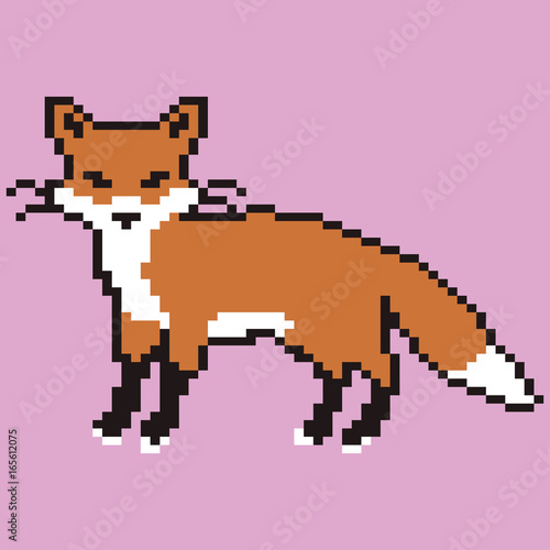 Orange cute pixelated fox mammal - isolated vector illustration
