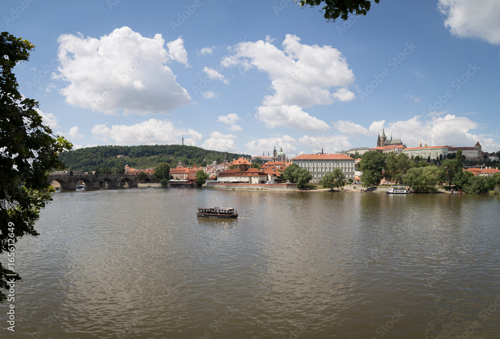 View of the Vltava river of the old city Prague, Czech Republic