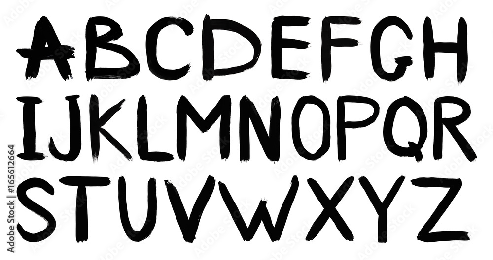 Handwritten black watercolor alphabet capital letters ABC
