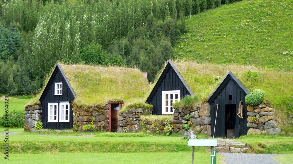 Fototapeta premium Freilichtmuseum traditioneller Häuser bei Skogar Island