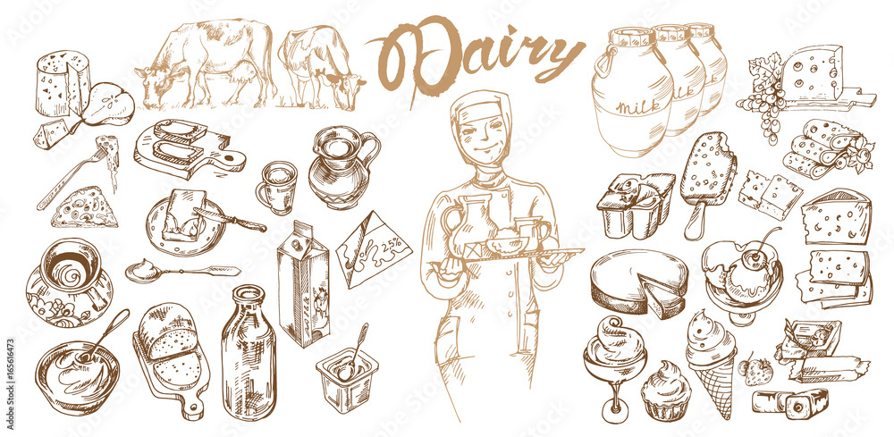 Hand Drawn Dairy Products Set