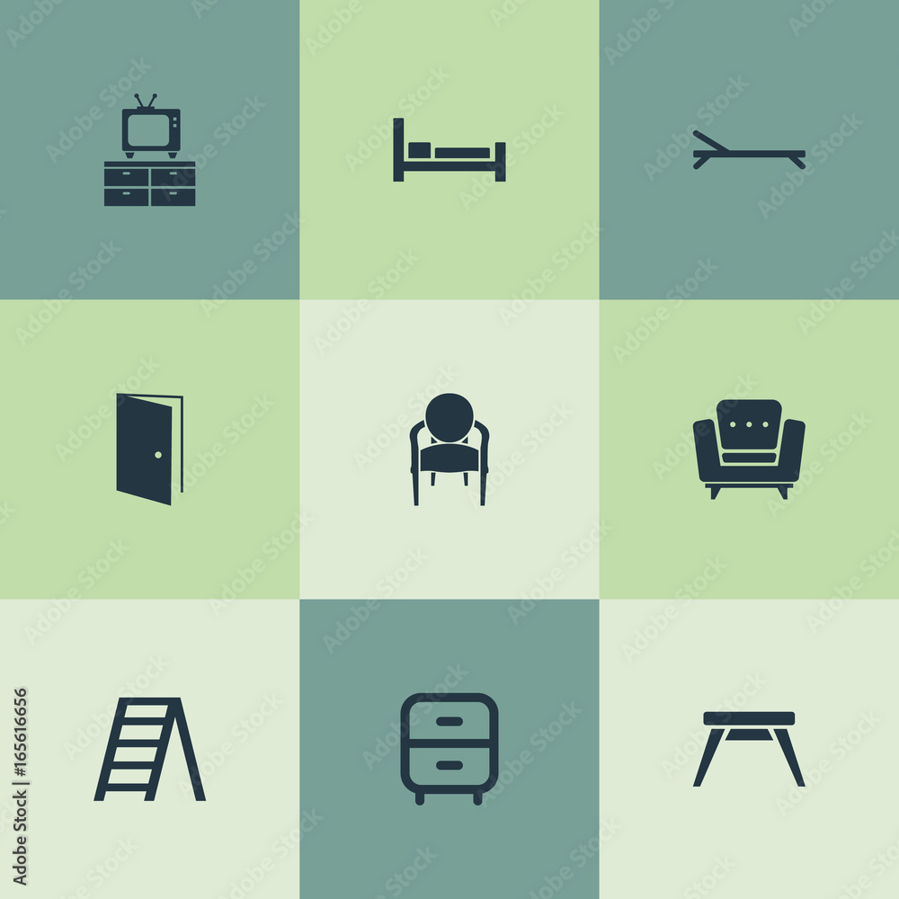 Vector Illustration Set Of Simple Furniture Icons. Elements Easychair