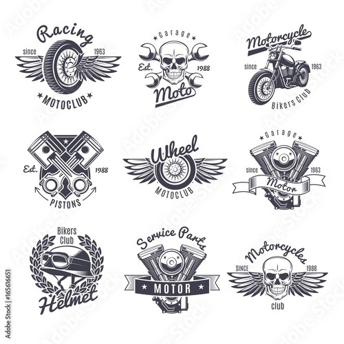 Vintage Monochrome Motorcycle Labels Set