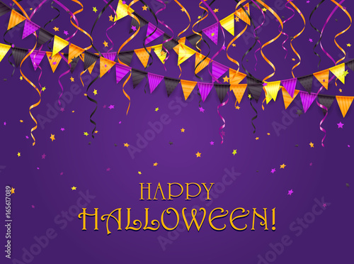Halloween pennants and streamers on violet background