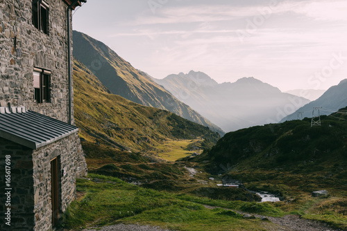 Sonnenaufgang an der Franz-Senn-Hütte im Stubaital, Österreich photo