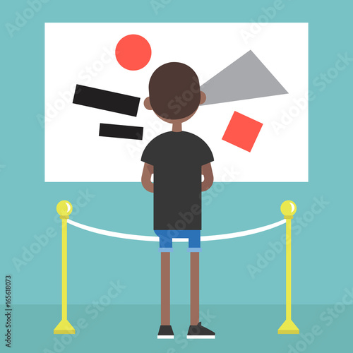 Visitor in a modern art gallery / flat editable vector illustration, clip art