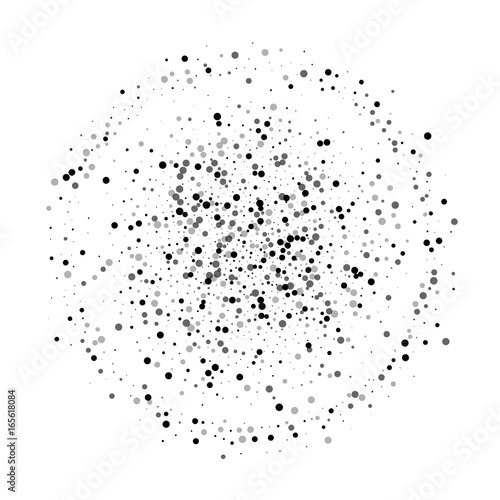 Dense black dots. Double circle with dense black dots on white background. Vector illustration.