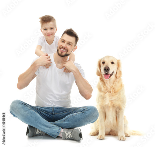 Handsome man and his son on...
