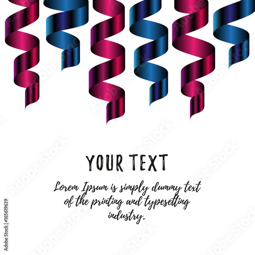 Celebration banner with blue and pink gradient color ribbon on white background isolated with your text. Vector illustration.